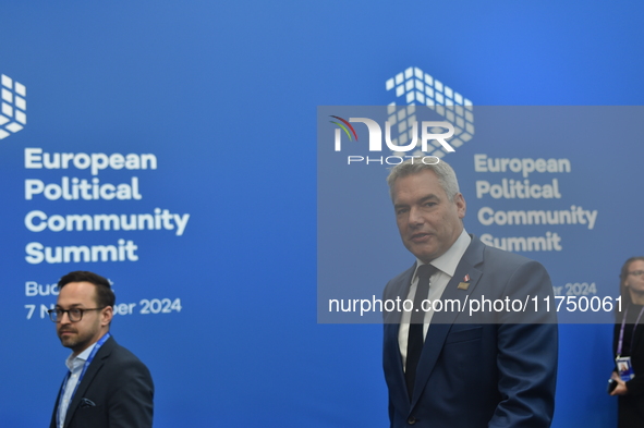 Karl Nehammer, Chancellor of Austria, arrives at the 5th European Political Community Summit in Budapest, Hungary, on November 7, a day afte...