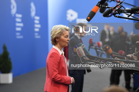 Ursula Von Der Leyen arrives at the 5th European Political Community Summit in Budapest, Hungary, on November 7, a day after Donald Trump wi...