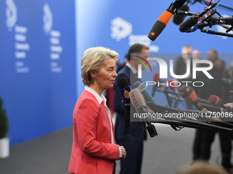 Ursula Von Der Leyen arrives at the 5th European Political Community Summit in Budapest, Hungary, on November 7, a day after Donald Trump wi...