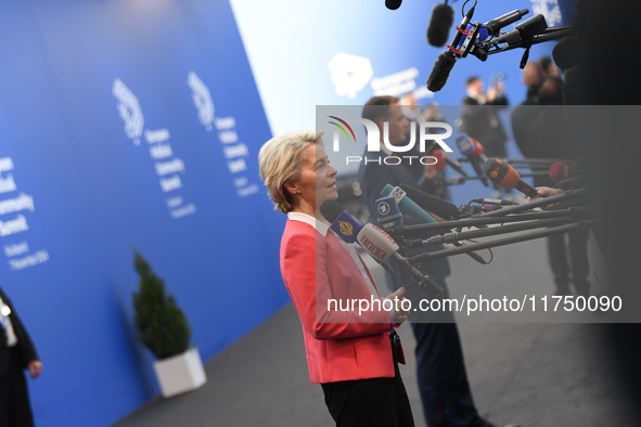 Ursula Von Der Leyen arrives at the 5th European Political Community Summit in Budapest, Hungary, on November 7, a day after Donald Trump wi...