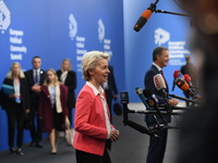 Ursula Von Der Leyen arrives at the 5th European Political Community Summit in Budapest, Hungary, on November 7, a day after Donald Trump wi...