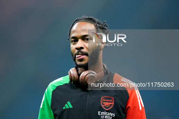 Raheem Sterling of Arsenal looks on during the UEFA Champions League 2024/25 League Phase MD4 match between FC Internazionale and Arsenal at...