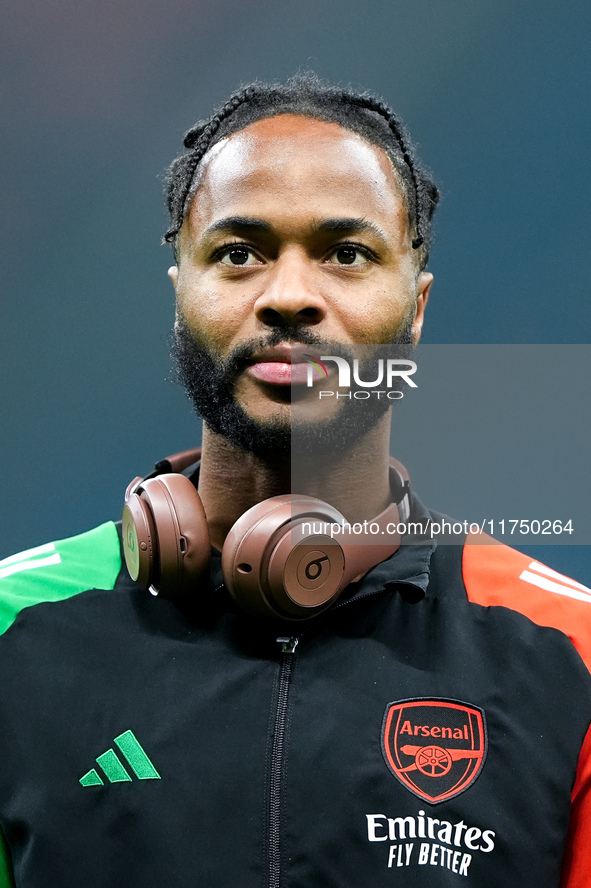 Raheem Sterling of Arsenal looks on during the UEFA Champions League 2024/25 League Phase MD4 match between FC Internazionale and Arsenal at...