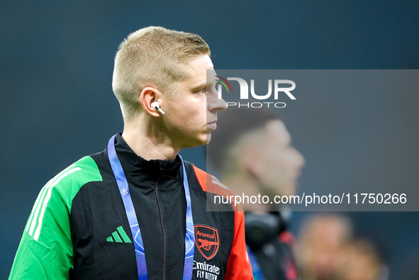 Oleksandr Zinchenko of Arsenal looks on during the UEFA Champions League 2024/25 League Phase MD4 match between FC Internazionale and Arsena...