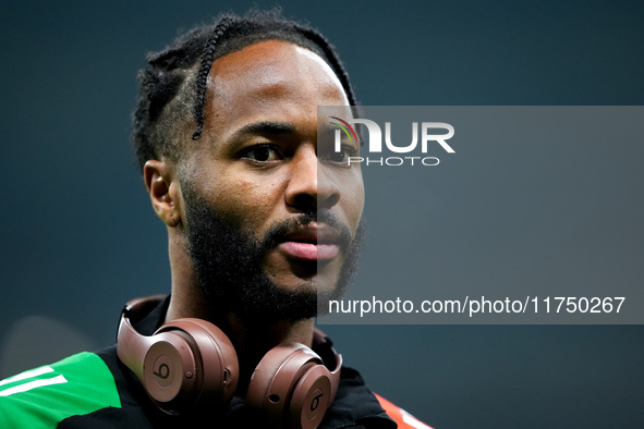 Raheem Sterling of Arsenal looks on during the UEFA Champions League 2024/25 League Phase MD4 match between FC Internazionale and Arsenal at...