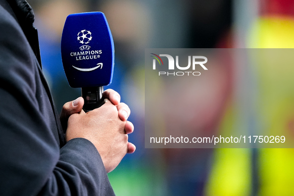 Microphone of Amazon Prime Video TV during the UEFA Champions League 2024/25 League Phase MD4 match between FC Internazionale and Arsenal at...