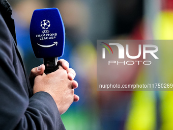 Microphone of Amazon Prime Video TV during the UEFA Champions League 2024/25 League Phase MD4 match between FC Internazionale and Arsenal at...