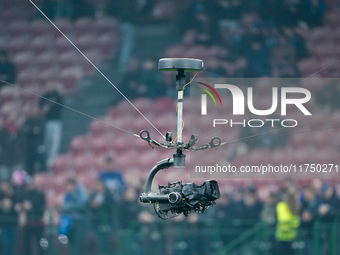 Spidercam camera during the UEFA Champions League 2024/25 League Phase MD4 match between FC Internazionale and Arsenal at Stadio San Siro on...