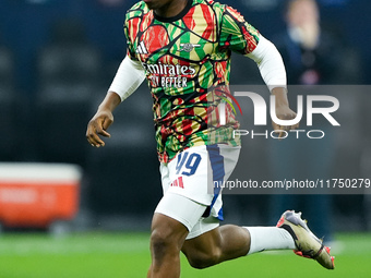 Myles Lewis-Skelly of Arsenal during the UEFA Champions League 2024/25 League Phase MD4 match between FC Internazionale and Arsenal at Stadi...