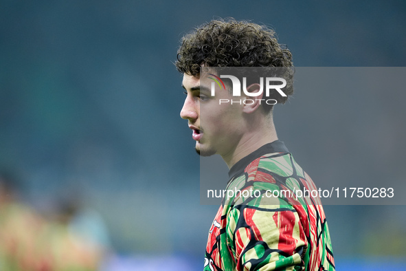 Tommy Setford of Arsenal looks on during the UEFA Champions League 2024/25 League Phase MD4 match between FC Internazionale and Arsenal at S...