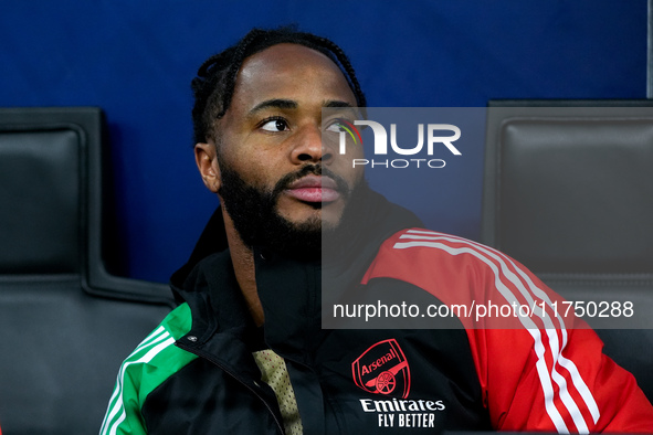 Raheem Sterling of Arsenal looks on during the UEFA Champions League 2024/25 League Phase MD4 match between FC Internazionale and Arsenal at...