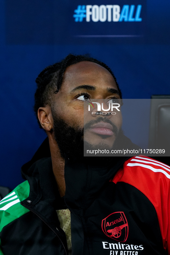 Raheem Sterling of Arsenal looks on during the UEFA Champions League 2024/25 League Phase MD4 match between FC Internazionale and Arsenal at...