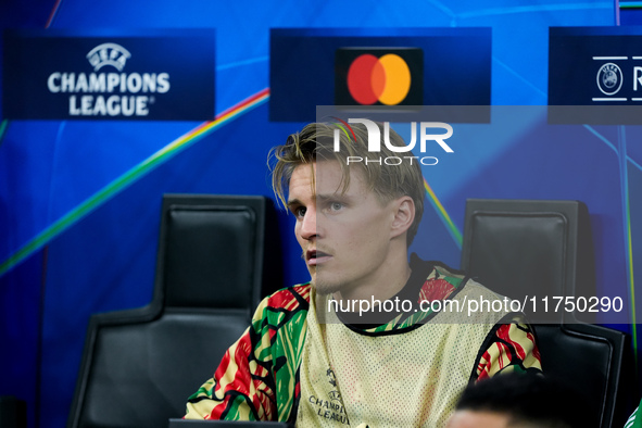 Martin Odegaard of Arsenal looks on during the UEFA Champions League 2024/25 League Phase MD4 match between FC Internazionale and Arsenal at...