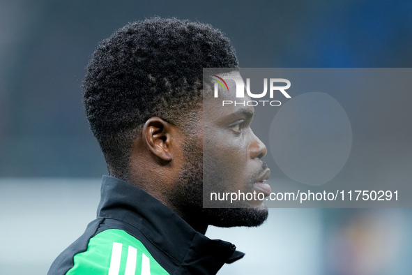 Thomas Partey of Arsenal looks on during the UEFA Champions League 2024/25 League Phase MD4 match between FC Internazionale and Arsenal at S...