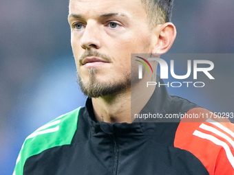 Ben White of Arsenal looks on during the UEFA Champions League 2024/25 League Phase MD4 match between FC Internazionale and Arsenal at Stadi...