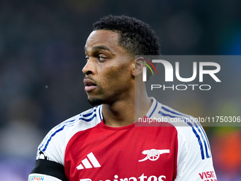 Jurrien Timber of Arsenal looks on during the UEFA Champions League 2024/25 League Phase MD4 match between FC Internazionale and Arsenal at...