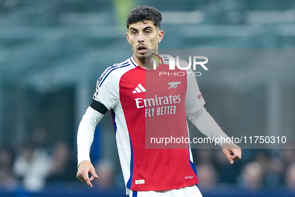 Kai Havertz of Arsenal looks on during the UEFA Champions League 2024/25 League Phase MD4 match between FC Internazionale and Arsenal at Sta...