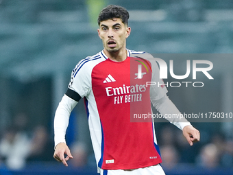 Kai Havertz of Arsenal looks on during the UEFA Champions League 2024/25 League Phase MD4 match between FC Internazionale and Arsenal at Sta...