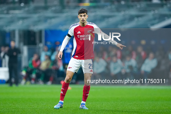 Kai Havertz of Arsenal gestures during the UEFA Champions League 2024/25 League Phase MD4 match between FC Internazionale and Arsenal at Sta...