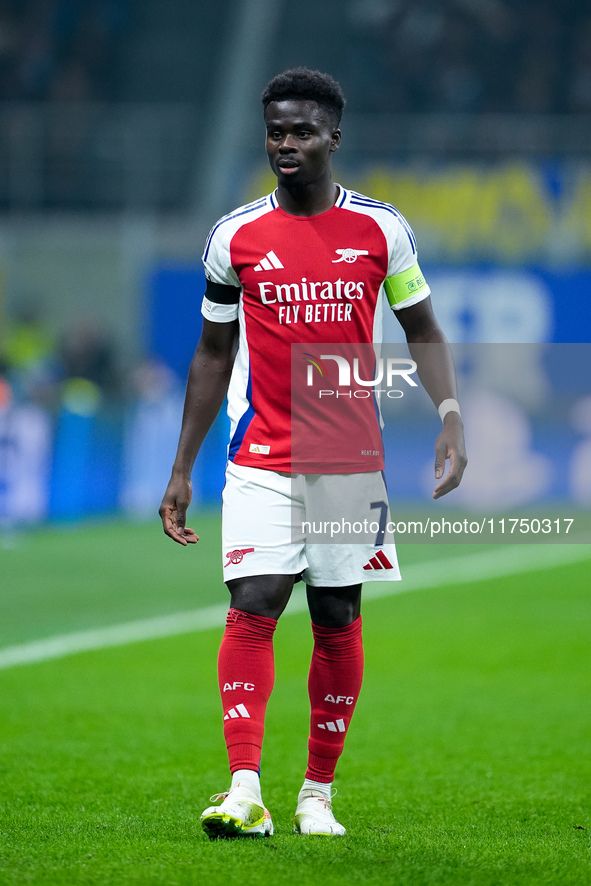 Bukayo Saka of Arsenal during the UEFA Champions League 2024/25 League Phase MD4 match between FC Internazionale and Arsenal at Stadio San S...