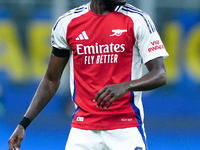 Thomas Partey of Arsenal looks on during the UEFA Champions League 2024/25 League Phase MD4 match between FC Internazionale and Arsenal at S...