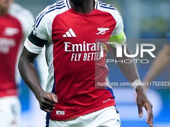 Bukayo Saka of Arsenal looks on during the UEFA Champions League 2024/25 League Phase MD4 match between FC Internazionale and Arsenal at Sta...