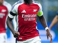 Bukayo Saka of Arsenal looks on during the UEFA Champions League 2024/25 League Phase MD4 match between FC Internazionale and Arsenal at Sta...