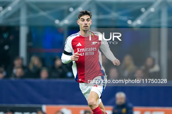 Kai Havertz of Arsenal looks on during the UEFA Champions League 2024/25 League Phase MD4 match between FC Internazionale and Arsenal at Sta...