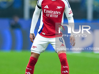 Ben White of Arsenal during the UEFA Champions League 2024/25 League Phase MD4 match between FC Internazionale and Arsenal at Stadio San Sir...