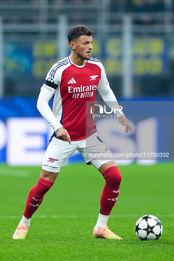 Ben White of Arsenal during the UEFA Champions League 2024/25 League Phase MD4 match between FC Internazionale and Arsenal at Stadio San Sir...