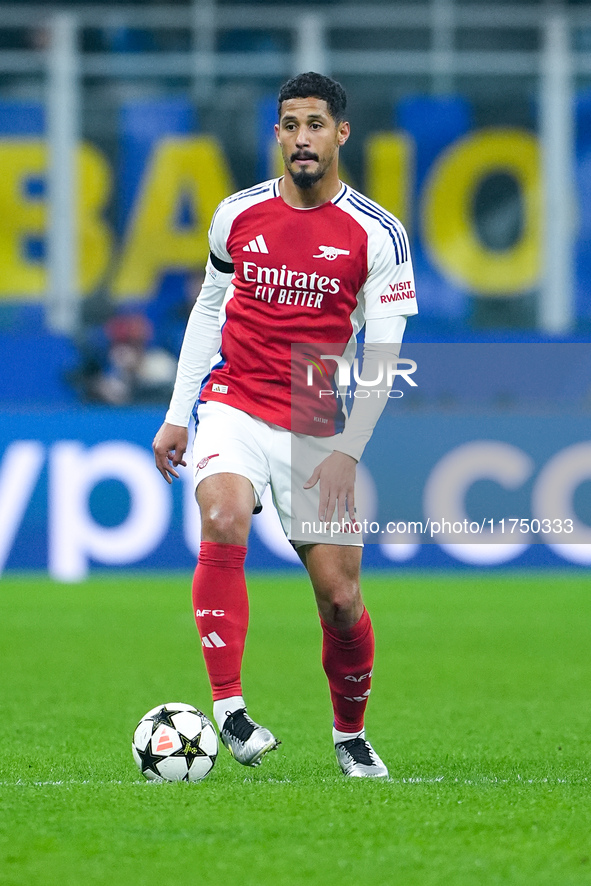 William Saliba of Arsenal during the UEFA Champions League 2024/25 League Phase MD4 match between FC Internazionale and Arsenal at Stadio Sa...