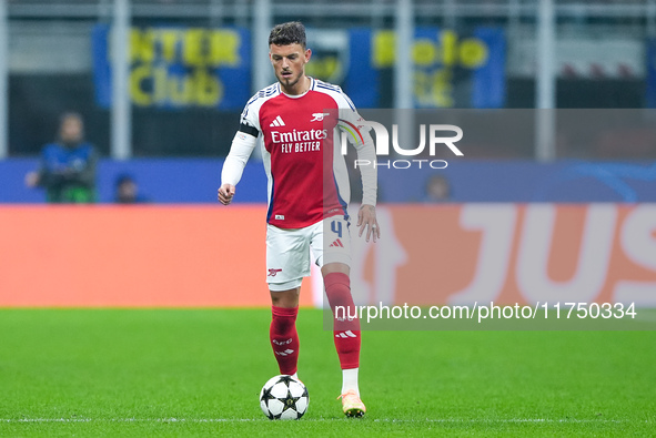 Ben White of Arsenal during the UEFA Champions League 2024/25 League Phase MD4 match between FC Internazionale and Arsenal at Stadio San Sir...