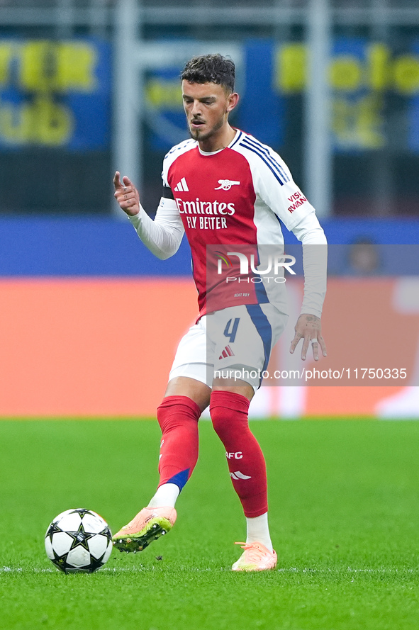 Ben White of Arsenal during the UEFA Champions League 2024/25 League Phase MD4 match between FC Internazionale and Arsenal at Stadio San Sir...