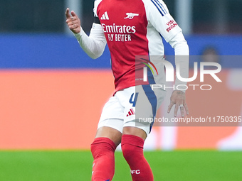 Ben White of Arsenal during the UEFA Champions League 2024/25 League Phase MD4 match between FC Internazionale and Arsenal at Stadio San Sir...