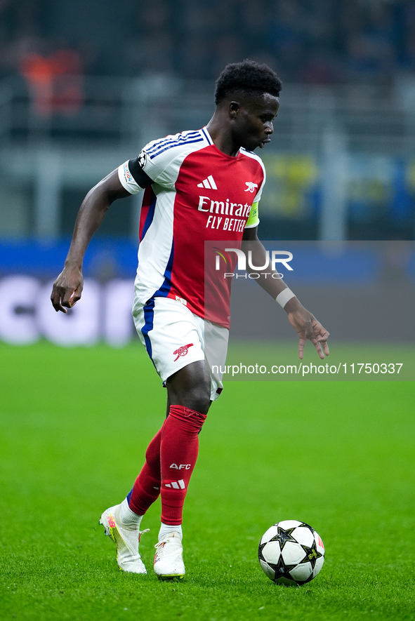 Bukayo Saka of Arsenal during the UEFA Champions League 2024/25 League Phase MD4 match between FC Internazionale and Arsenal at Stadio San S...