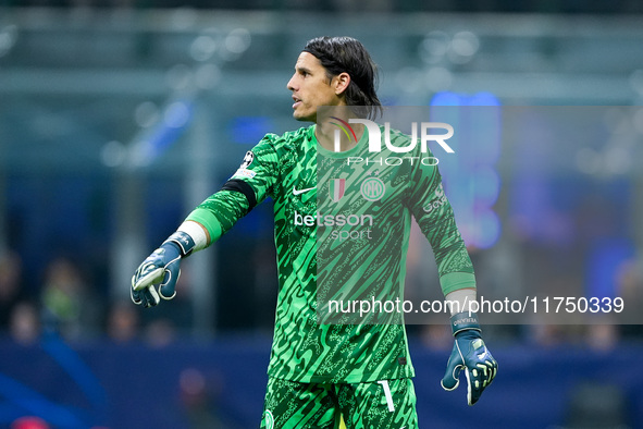 Yann Sommer of FC Internazionale gestures during the UEFA Champions League 2024/25 League Phase MD4 match between FC Internazionale and Arse...