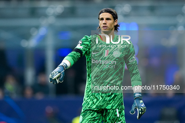 Yann Sommer of FC Internazionale gestures during the UEFA Champions League 2024/25 League Phase MD4 match between FC Internazionale and Arse...