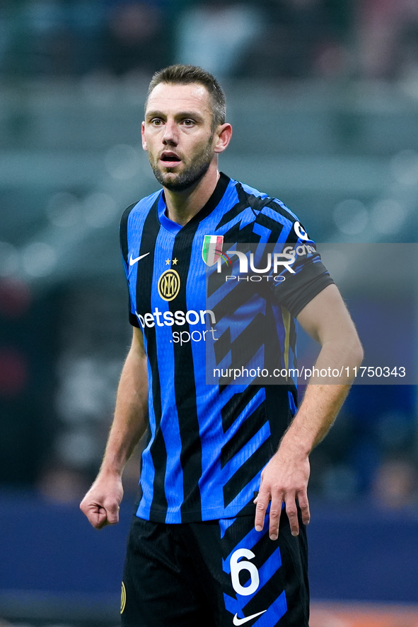 Stefan de Vrij of FC Internazionale looks on during the UEFA Champions League 2024/25 League Phase MD4 match between FC Internazionale and A...