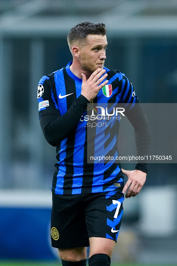 Piotr Zielinski of FC Internazionale reacts during the UEFA Champions League 2024/25 League Phase MD4 match between FC Internazionale and Ar...