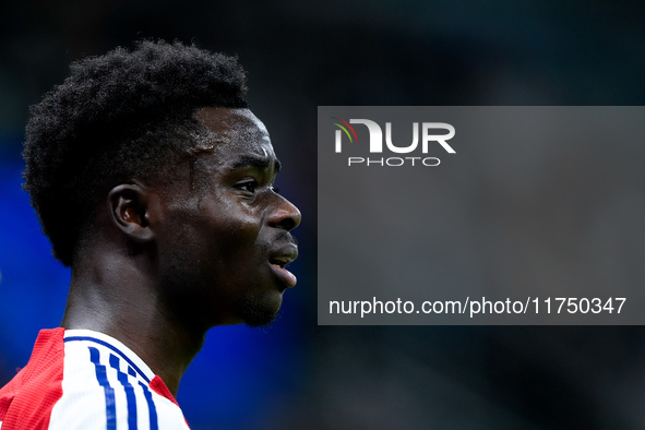 Bukayo Saka of Arsenal looks on during the UEFA Champions League 2024/25 League Phase MD4 match between FC Internazionale and Arsenal at Sta...