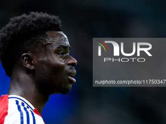 Bukayo Saka of Arsenal looks on during the UEFA Champions League 2024/25 League Phase MD4 match between FC Internazionale and Arsenal at Sta...