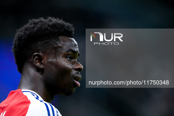 Bukayo Saka of Arsenal looks on during the UEFA Champions League 2024/25 League Phase MD4 match between FC Internazionale and Arsenal at Sta...