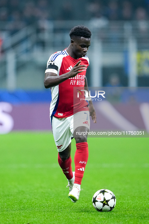 Bukayo Saka of Arsenal during the UEFA Champions League 2024/25 League Phase MD4 match between FC Internazionale and Arsenal at Stadio San S...