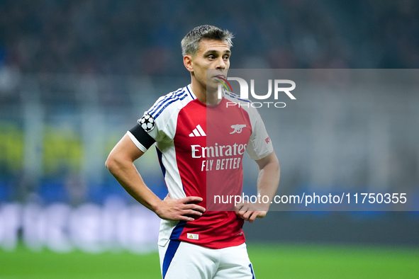 Leandro Trossard of Arsenal during the UEFA Champions League 2024/25 League Phase MD4 match between FC Internazionale and Arsenal at Stadio...