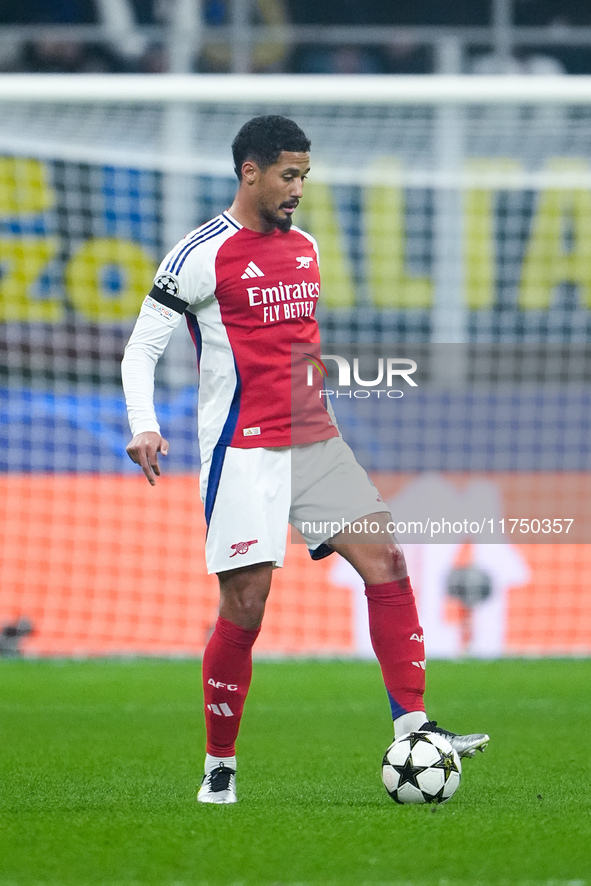 William Saliba of Arsenal during the UEFA Champions League 2024/25 League Phase MD4 match between FC Internazionale and Arsenal at Stadio Sa...