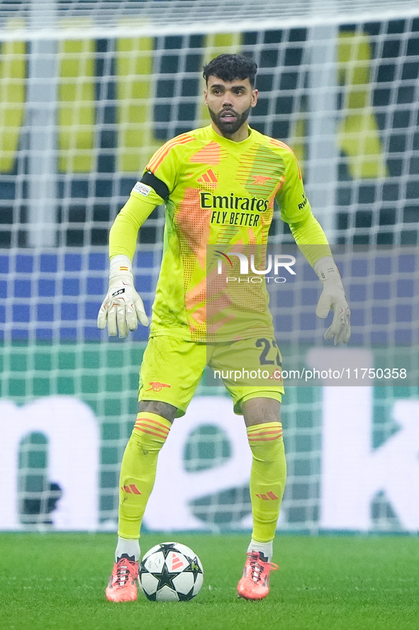 David Raya of Arsenal during the UEFA Champions League 2024/25 League Phase MD4 match between FC Internazionale and Arsenal at Stadio San Si...