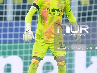 David Raya of Arsenal during the UEFA Champions League 2024/25 League Phase MD4 match between FC Internazionale and Arsenal at Stadio San Si...