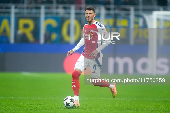 Ben White of Arsenal during the UEFA Champions League 2024/25 League Phase MD4 match between FC Internazionale and Arsenal at Stadio San Sir...