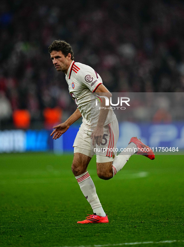 Thomas Muller of Bayern Munich  looks on during the Champions League Round 4 match between Bayern Munich v Benfica at the Allianz arena, Mun...