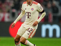 Jamal Musiala of Bayern Munich  controls the ball during the Champions League Round 4 match between Bayern Munich v Benfica at the Allianz a...